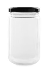 One empty glass jar isolated on white