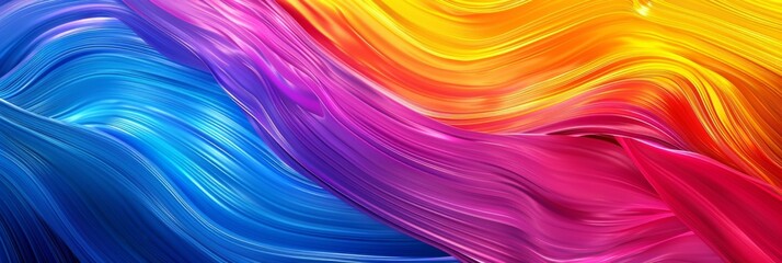 Obraz premium A vibrant, abstract digital illustration featuring a colorful wavy pattern in shades of blue, purple, pink, red, orange, and yellow
