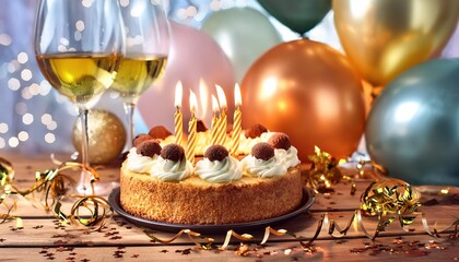 Birthday bash with cake and balloons