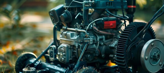 Obraz premium Powerful Commercial Lawnmower Engine in Action for Efficient Large-Scale Mowing