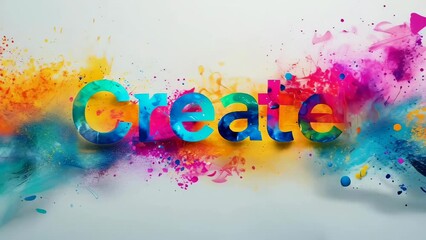 A colorful artistic creation of the word "Create" with vibrant, rainbow splash effects against a white background. The vivid hues give a dynamic and inspirational feel to the artwork, emphasizing