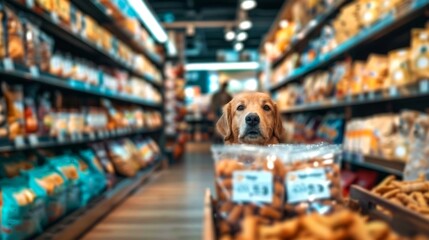 Blurred background of pet store interior, with cute animals.