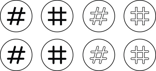 hashtag logo in bubble icons set. concept of communication sign or customer experience. minimal style trendy simple hash tag logotype graphic thin line art design isolated on transparent background.