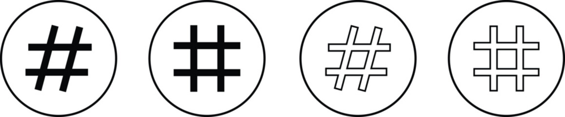 hashtag logo in bubble icons set. concept of communication sign or customer experience. minimal style trendy simple hash tag logotype graphic thin line art design isolated on transparent background.