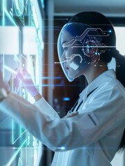 AI Assisted Living: person interacting with virtual reality, Integration of Artificial Intelligence into people's lives at home with the future.