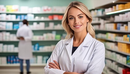Portrait of female pharmacist in drugstore