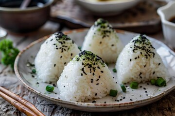 Gourmet rice triangles with black sesame