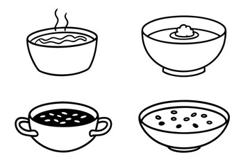 Soups Line Art Food Stylish Modern Drawing Illustrations Set