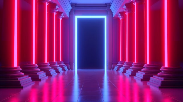 Haussmannian building with digital enhancements, holographic windows, futuristic city background, neon lighting, cyberpunk style