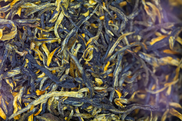 Close-up view of loose leaf black tea.
