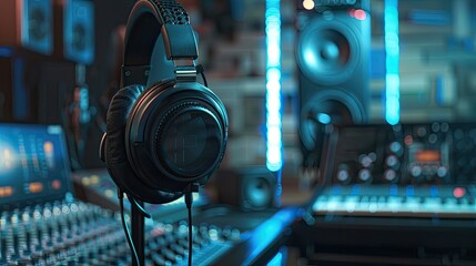 Naklejka premium headphones and microphone corner view 