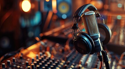 headphones and microphone  corner view 