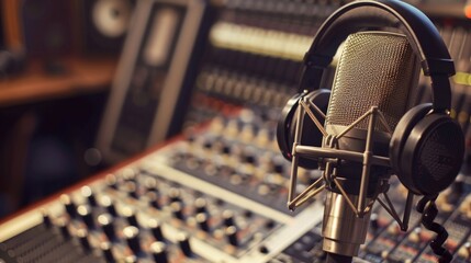 Naklejka premium headphones and microphone corner view 