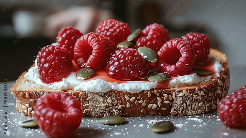 Sticker   Topped with whipped cream, raspberries, and pistachios