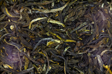 Close-up view of loose leaf black tea.