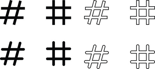 hashtag logo in bubble icons set. concept of communication sign or customer experience. minimal style trendy simple hash tag logotype graphic thin line art design isolated on transparent background.