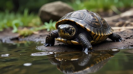 Fototapeta premium The little turtle back to nature 