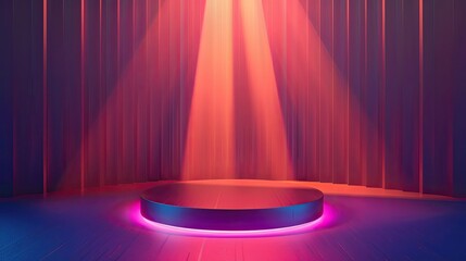 Visualization of digital element hi tech interior with glowing laser stage podium pedestal for digital advertising showcase.Vector illustrations
