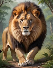 Fototapeta premium In the realm of the forest the lion reigns supreme as the king of beasts and king of the forest