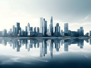 Fototapeta premium City square and skyline with modern buildings scenery, Aerial view of a business city and commercial area building, high rise building for business environment