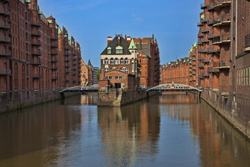 Fototapeta premium Historical buildings in Speicherstadt, Hamburg, Europe 