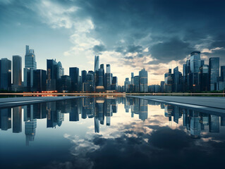 Naklejka premium City square and skyline with modern buildings scenery, Aerial view of a business city and commercial area building, high rise building for business environment
