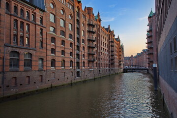 Historical buildings in Speicherstadt, Hamburg, Europe
