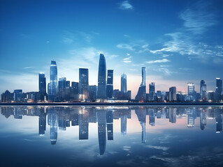 Naklejka premium City square and skyline with modern buildings scenery, Aerial view of a business city and commercial area building, high rise building for business environment