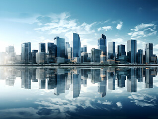 Obraz premium City square and skyline with modern buildings scenery, Aerial view of a business city and commercial area building, high rise building for business environment