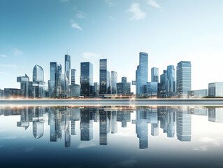 Fototapeta premium City square and skyline with modern buildings scenery, Aerial view of a business city and commercial area building, high rise building for business environment