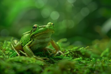 Obraz premium Green Paddy Frog, Macro,Left side view