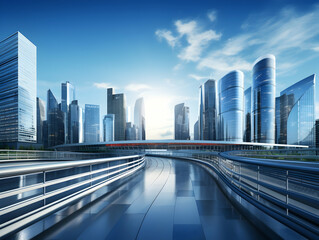 Fototapeta premium City square and skyline with modern buildings scenery, Aerial view of a business city and commercial area building, high rise building for business environment