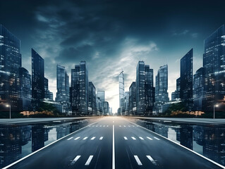 Fototapeta premium City square and skyline with modern buildings scenery, Aerial view of a business city and commercial area building, high rise building for business environment