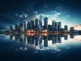 Obraz premium City square and skyline with modern buildings scenery, Aerial view of a business city and commercial area building, high rise building for business environment