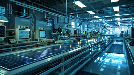 Fototapeta premium Capture the high-tech environment in a renewable energy lab with solar panels and energy storage systems 