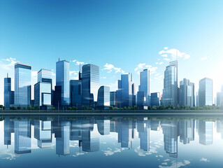Fototapeta premium City square and skyline with modern buildings scenery, Aerial view of a business city and commercial area building, high rise building for business environment