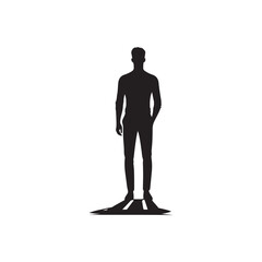 Man in jacket standing with hand in his pocket, side view, isolated vector silhouette
