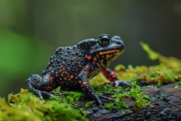 Naklejka premium Oriental Fire-bellied Toad, Macro,Left side view