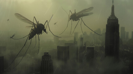 giant mosquitos attacking new york city horror scenario