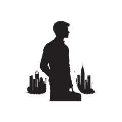 Man in jacket standing with hand in his pocket, side view, isolated vector silhouette
