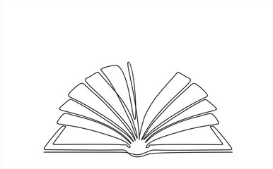 Continuous one line drawing of open book minimalist vector illustration design on white background. Isolated simple line modern graphic style. Hand drawn graphic concept for education
