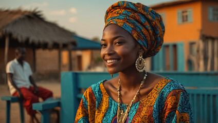 Fototapeta premium Beautiful joyful African girl in traditional clothes