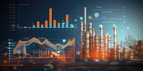 factory and plant statistics, numbers and reports. Data analysis, data science concept 