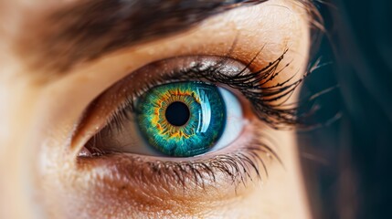 Obraz premium A close-up of a persons eye with colored contact lenses