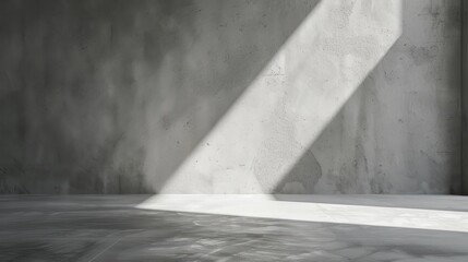 An empty concrete room with a soft beam of natural sunlight streaming in, creating a serene and minimalist atmosphere away from the hustle and bustle of daily life.