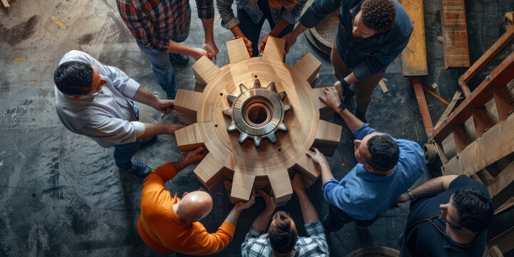 Teamwork in Carpentry: Group Effort in Assembling Wooden Gear
