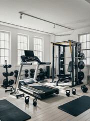 Obraz premium Contemporary Home Gym with Various Fitness Equipment