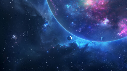 Beautiful galaxy and nebula in the night sky. Starry background perfect for astronomy and science enthusiasts. Glowing cosmic light and planets create an abstract and mystical