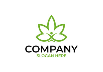marijuana line art logo design, happy person vector