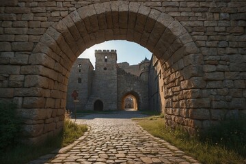 Obraz premium Stone Arch Leading to Clock Tower